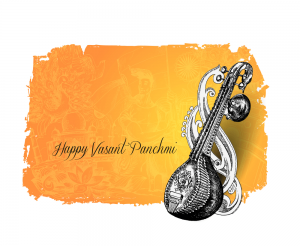 Decorated instrument veena for Happy Vasant Panchami Celebration