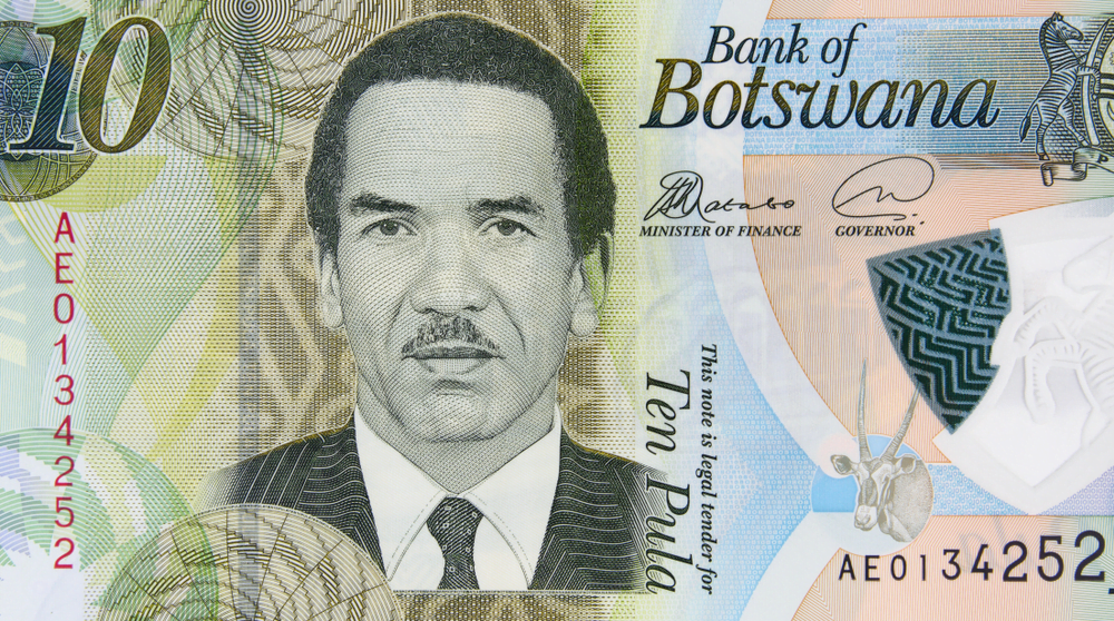 Botswana new 10 pula (2018) banknote, Ian Khama. Botswana money currency close up