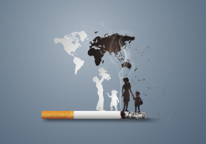 concept no smoking day world with family,paper art and digital craft style